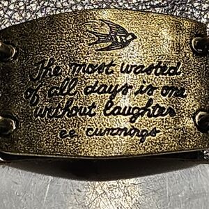 NWT - Pewter Grey Leather Bracelet with Inspirational DAYS WITH LAUGHTER Quote